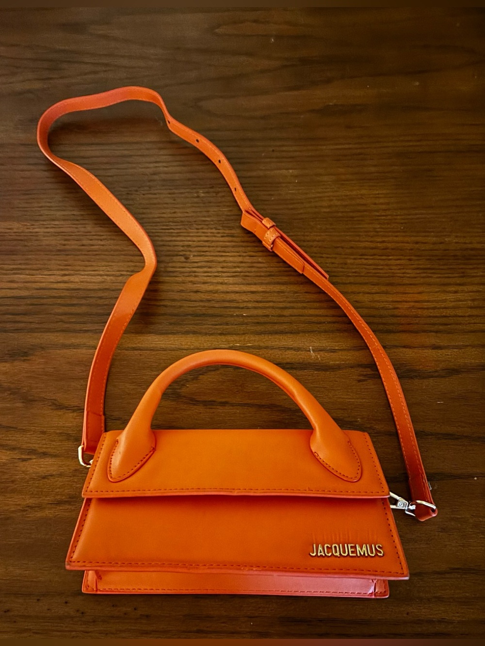 Jacquemus small Le Chiquito Orange clutch crossbody detachable adjustable strap